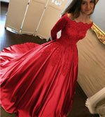 LP2888 Off the Shoulder Ball Gown Prom Dress with lace Long Sleeves Satin Formal Dresses 2018