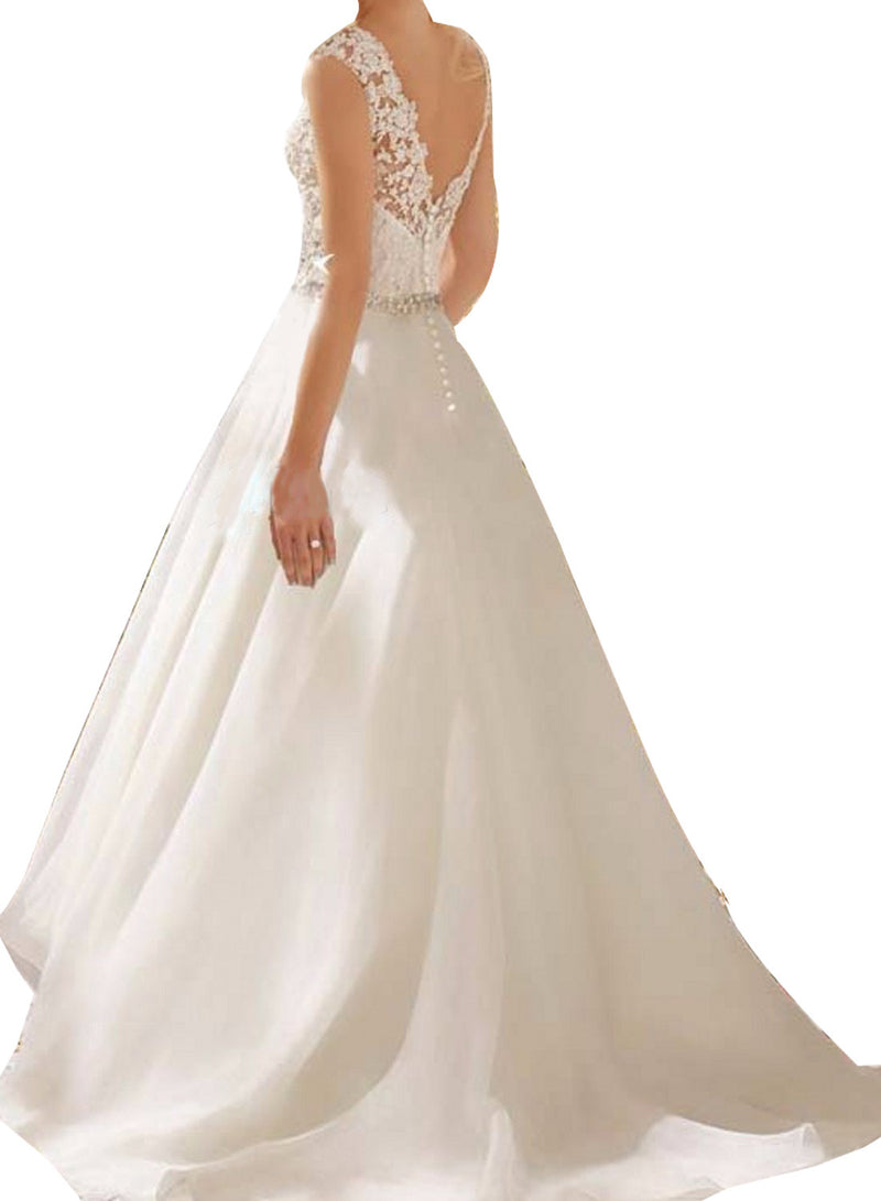 New arrive high Low Lace Beading Beach Wedding Dress Front short Long Back organza Bridal Gown