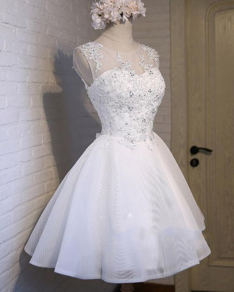 Siaoryne Lovely Cap Sleeves Lace Beaded White Graduation Dress Short Homecoming Gown For Teens