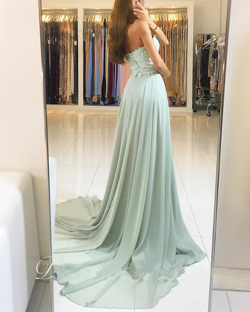 Sweetheart Elegant Lace and Chiffon Backless Prom Dress Long 2019 PL547
