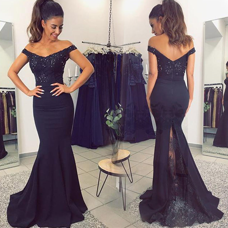 Robe de soirée élégante à épaules dénudées pour femmes, robe de demoiselle d'honneur pour adultes 