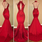 Halter High Neck Red Lace Women  Evening Prom Dresses Long LP321