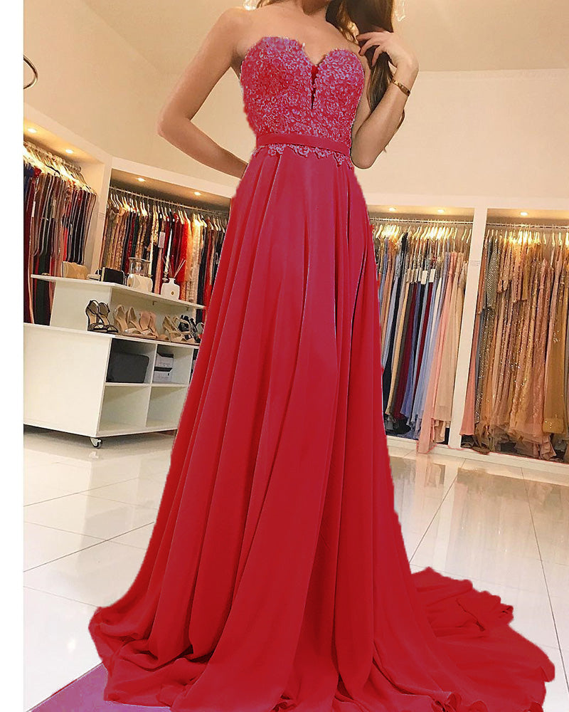 Sweetheart Elegant Lace and Chiffon Backless Prom Dress Long 2019 PL547