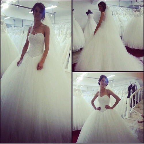 Romantic Pearl Wedding Dress Ball Gown Heavy Beaded WD5141