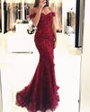 Women Formal Mermaid Lace Purple Prom Dresses Long PL2210