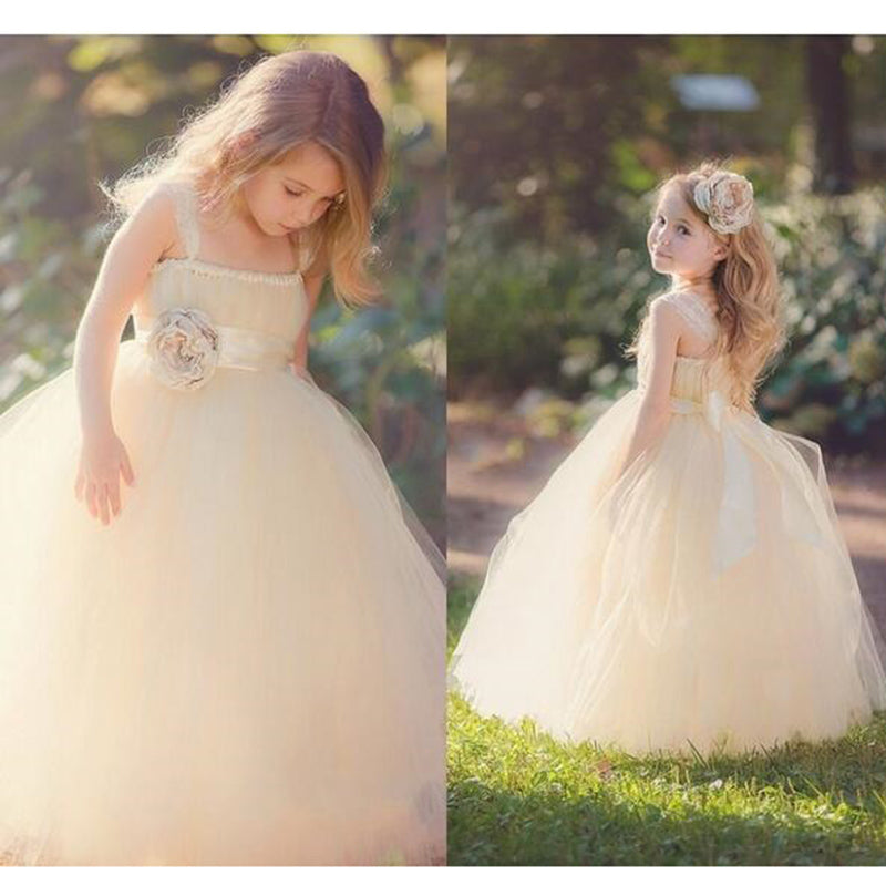 Dreamy Ball Gown Children Communion Dress Tulle Flower Girl Dresses with Straps