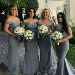 Elegant Off the Shoulder Grey Bridesmaid Dresses Long Mermaid Wedding Guests Formal Gown for Women