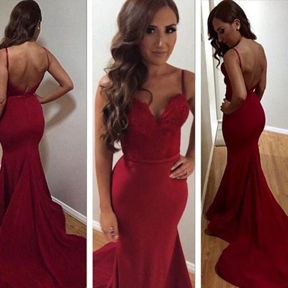 Siaoryne Spaghetti Straps Mermaid Stain Prom Dresses Burgundy Dark red Evening Dress Long