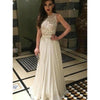 Ivory Prom Dress Boat Neck Long Chiffon Lace Women Evening dresses