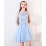 Scoop Neck Light Blue Short Prom Dresses Lace Girls Junior Graduation Dress for 8th Grade