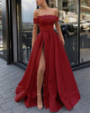 Amazing Mint/Red /Pink/Yellow A Line Evening Prom Dresses Long Satin Off Shoulder Sexy High Split  PL2211