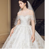 Luxury Lace Short Sleeved Off the Shoulder Wedding Dresses Ivory Ball Gown Bridal Gown