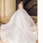Luxury Lace Short Sleeved Off the Shoulder Wedding Dresses Ivory Ball Gown Bridal Gown