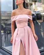 Amazing Mint/Red /Pink/Yellow A Line Evening Prom Dresses Long Satin Off Shoulder Sexy High Split  PL2211