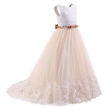 Cute Floor Length Sequins Lace Flower Girl Dresses white and pink communion dresses with Belt