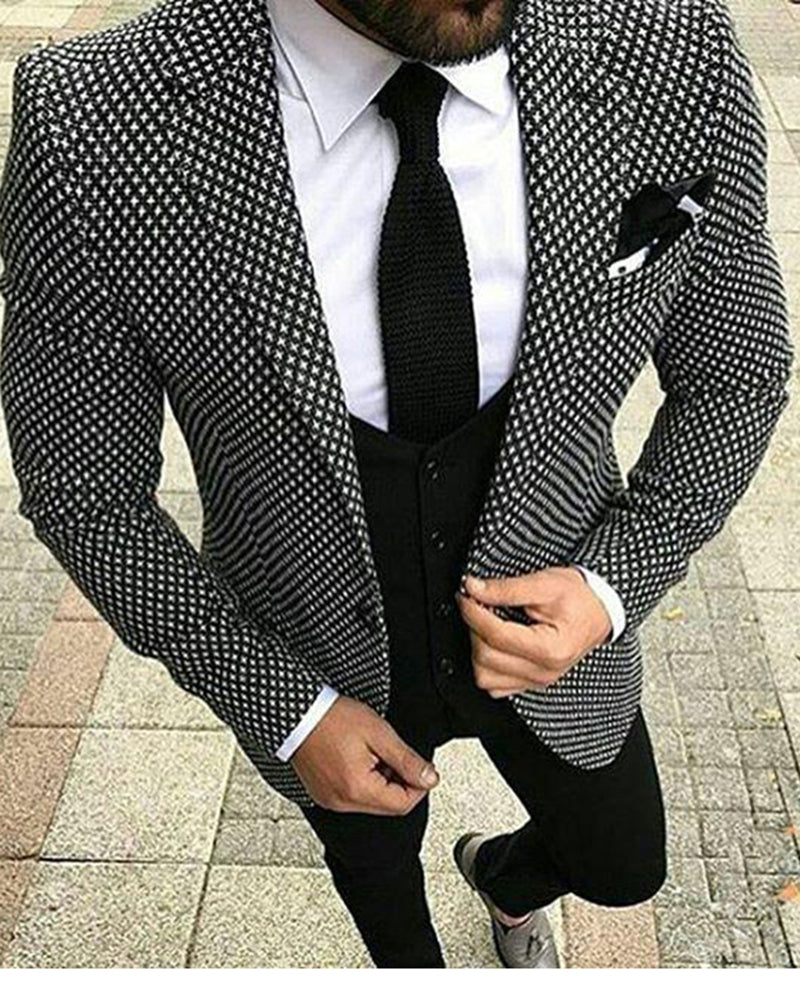 Hounds Tooth Men Suit Wedding Groom Suit Two Pieces(Jacket + Pants)