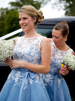 White and Blue Bridesmaid Dresses Women Short Wedding Party Gown Girls Maid of honor dress