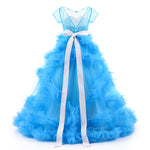 Blue/Pink Short Sleeves Ball Gown Flower Girl Dresses Floor Length Children Pageant Gown