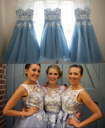 White and Blue Bridesmaid Dresses Women Short Wedding Party Gown Girls Maid of honor dress