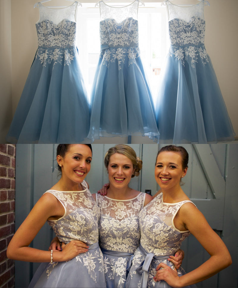 White and Blue Bridesmaid Dresses Women Short Wedding Party Gown Girls Maid of honor dress