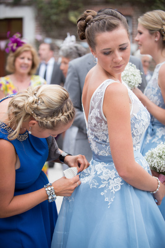White and Blue Bridesmaid Dresses Women Short Wedding Party Gown Girls Maid of honor dress