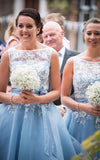 White and Blue Bridesmaid Dresses Women Short Wedding Party Gown Girls Maid of honor dress