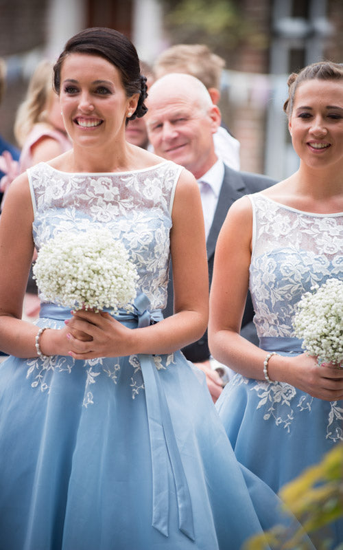 White and Blue Bridesmaid Dresses Women Short Wedding Party Gown Girls Maid of honor dress