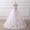 Cap Sleeves Lace Ball Gown Flower Girl Dress Baby White Dress with Pink Belt Children First Communion Dress