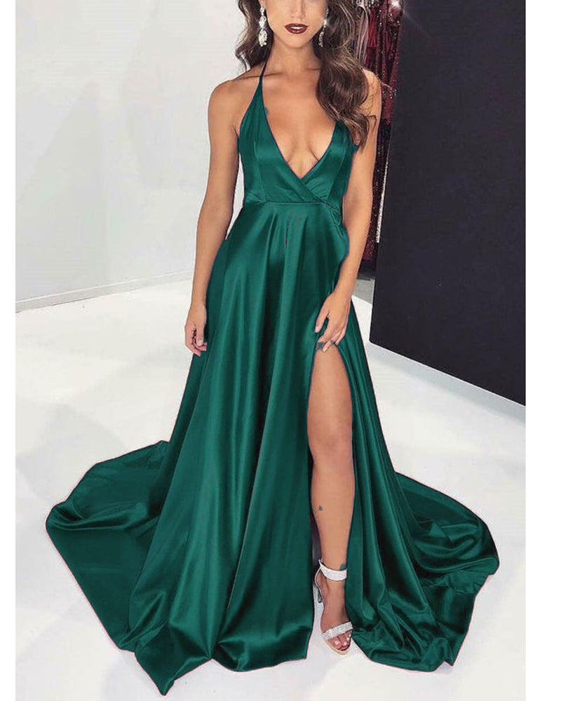 Amazing Sexy Deep V Neck Halter Prom Dresses Long with Split leg PL954 Siaoryne Amazing Sexy Deep V Neck Halter Prom Dresses Long with Split leg PL954 Siaoryne