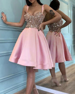 Pink / Blue Knee Length Short Prom Dress with Straps Sequins Beading ,Girls 8th Grade Party Homecoming Gown SP01113