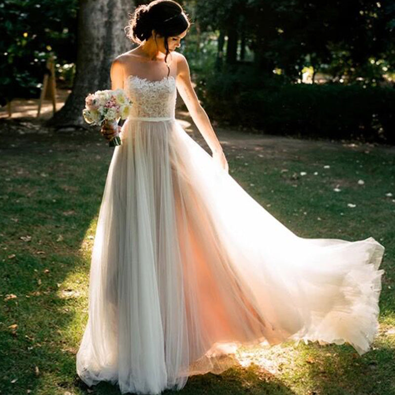 Robe de mariée bohème romantique en tulle et dentelle Robe de mariée de plage 2018 Brautkleid avec ceinture 