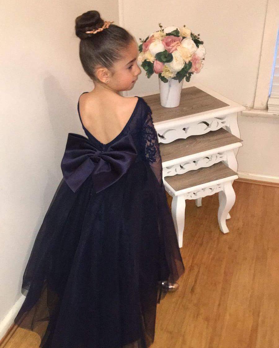 Black Little Long Sleeves flower Girl Dresses vestidos de primera comunion Child Party Dress