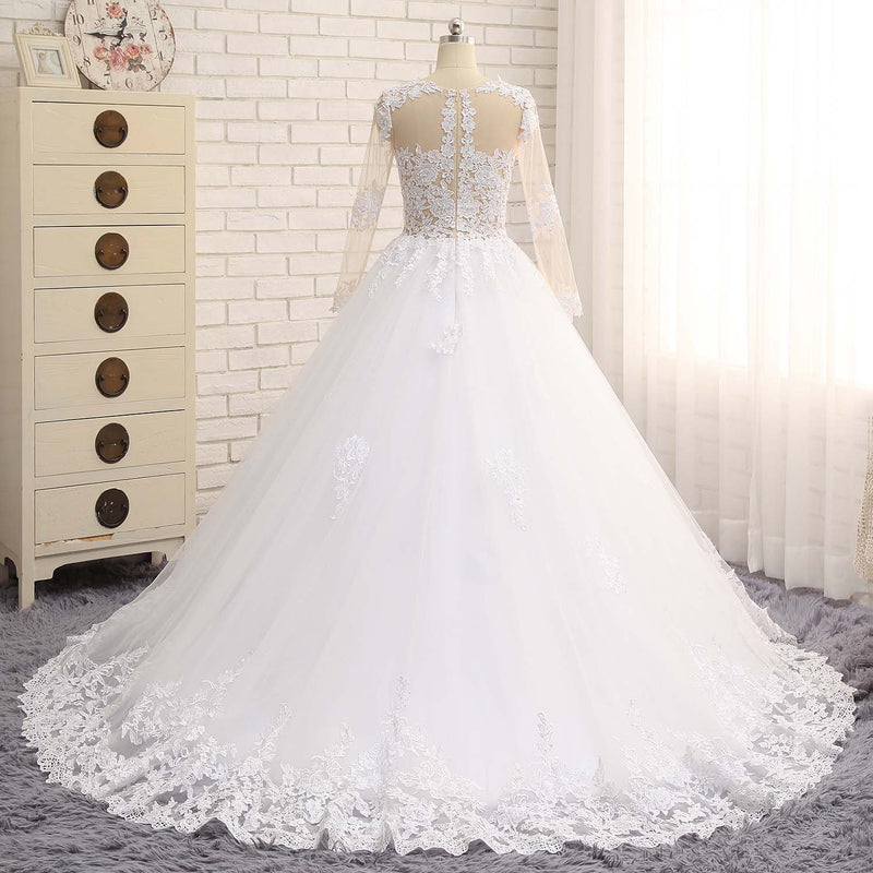 WD3371 2018 robe de mariage Princess Bridal Ball Gown Beaded See Through Long Sleeves Lace Wedding Dress