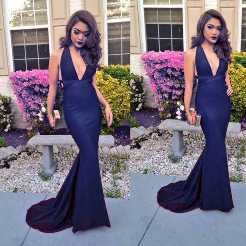 LP4787 Sexy Deep V Neck Burgundy Evening Dress Long Party Prom Dress Fitted formal gown 2018