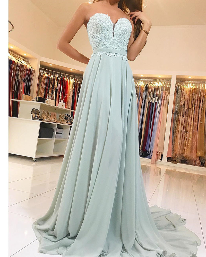 Sweetheart Elegant Lace and Chiffon Backless Prom Dress Long 2019 PL547