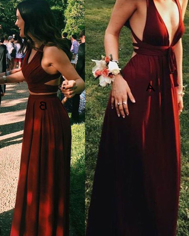 Chic Crop Top Prom Dress Long Chiffon Party Dresses Sexy Formal Gown