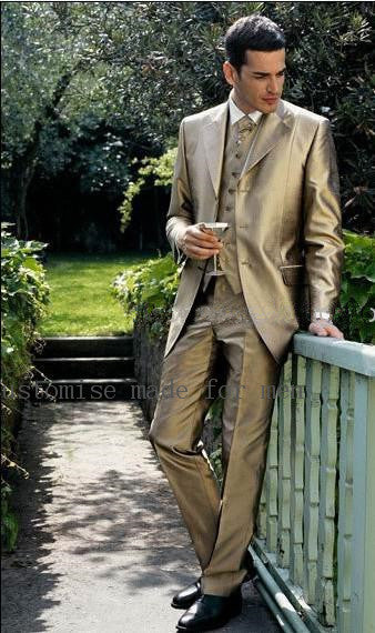 LP5540 Men Suits Gold Jacket Groom Tuxedos For Men ,Wedding Suits For Men Groomsmen Costume (Coat+Pant+Tie)