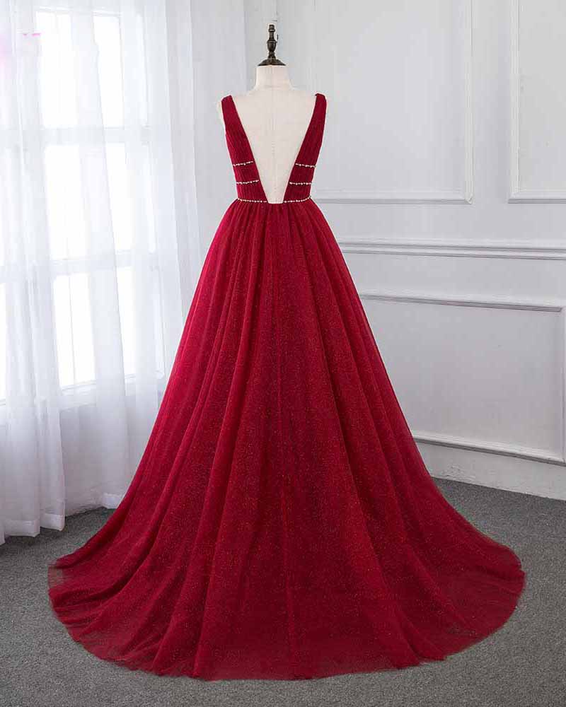 Elegant Wine Red Chiffon Long Prom Dress Burgundy Ball Gown – FloraShe