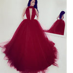 LP632 Black Prom Dress High Neck Puffy Ball Gown Formal Dress ,Backless Evening Dresses Long Party Gowns