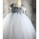 Pink handmade flower Girls Dresses with Bow Sash Ball Gown Baby Communion Gown