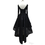 High Low Black Evening Dresses,Long Sleeves lace beaded Formal Gowns ,Black Prom Dresses 2018