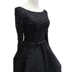 High Low Black Evening Dresses,Long Sleeves lace beaded Formal Gowns ,Black Prom Dresses 2018