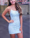 Corss Back Sexy Fitted Blue Lace Short Prom Party Dress 2021 Homecoming Dresses for Girls SP10928