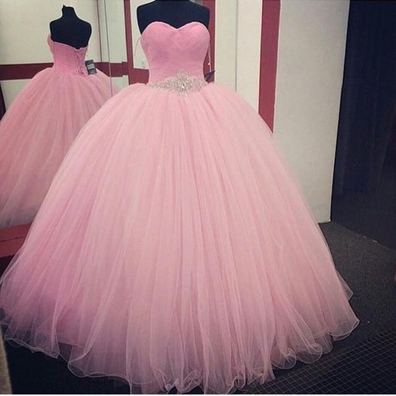 Pink Ball Gown Quinceanera Dresses 2020 Beaded vestidos de 15 anos