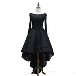 High Low Black Evening Dresses,Long Sleeves lace beaded Formal Gowns ,Black Prom Dresses 2018