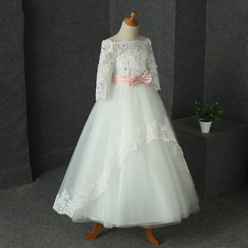 Lovely Lace Off Shoulder Baby Flower Girl Dress Child Little Girl Communion Dress robe fille enfant mariage de soiree