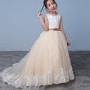Chic Ivory/Champagne Lace Flower Girl Dresses with Belt Child Communion Dresses 2020