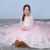 Pink/Whit Lace Flower Girl Dress with Long Sleeves Child Party Communion Gown