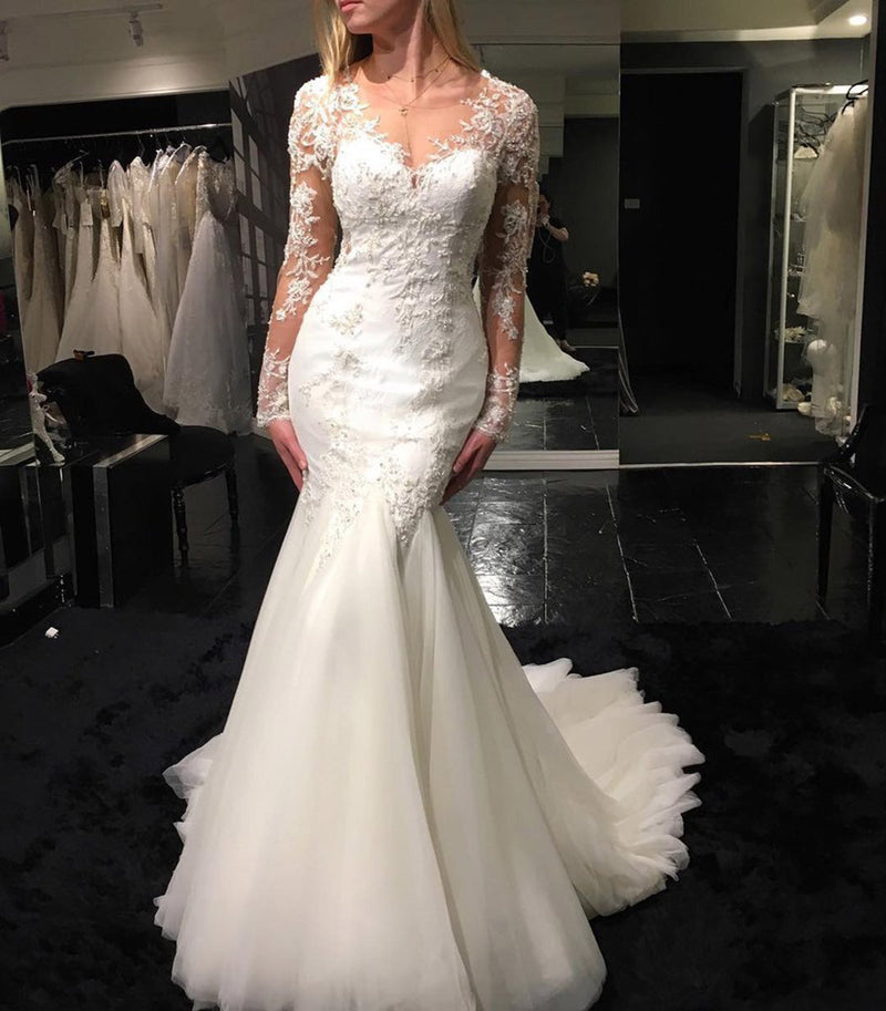 Siaoryne WD023 Long Sleeves Sexy See Through Wedding dress Mermaid Bridal Gowns Lace
