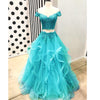 Off the Shoulder Sky Blue Senior Prom Dresses Crop Top Girls Lace Formal Gown Vestido De Festa 2018